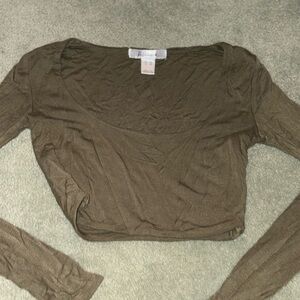 Revamped Khaki Long Sleeve Crop Top